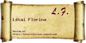 Létai Florina névjegykártya